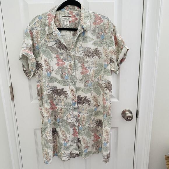 Rachel Zoe Shirt Dress XL Linen Hawaiian Tropical Toucan Surf Car Floral Resort - Picture 1 of 6